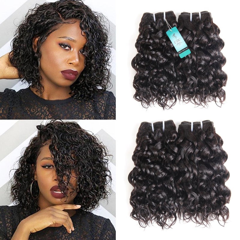 UDU Malaysian 50g 1B# Human Hair Extensions Remy Hair Bundles Short Curly Hair (8 inch without closure) - Image 1